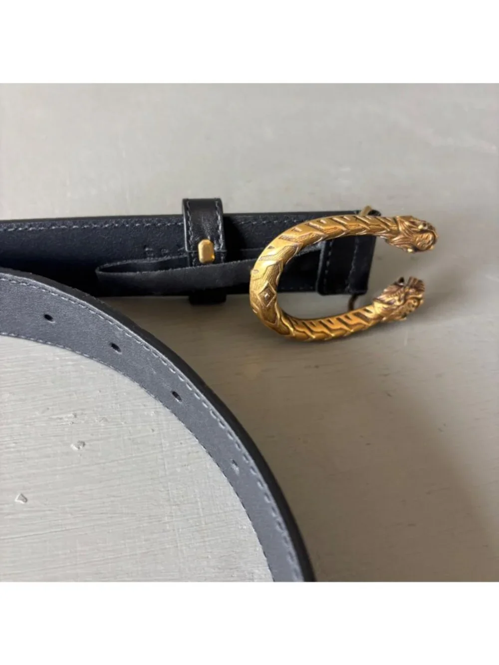 Gucci Dionysus Black Leather Belt Antique Gold Tiger Buckle Size 85 34 476453